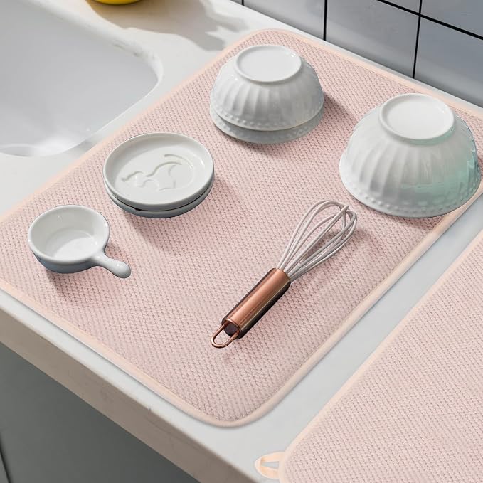 GeeRic Microfiber Dish Drying Mat Happy New Year, Super Absorbent Kitchen Dish Drying Pad for New Year Gift, Reversible for Countertop, 17.8 * 23.6 inch Beige