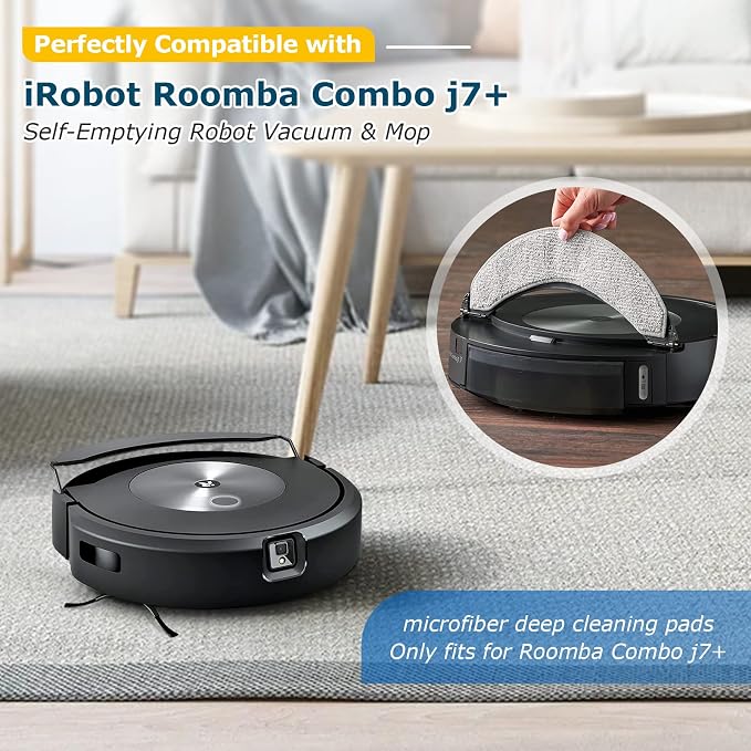 4 Pack Replacement Mop Pads for i-Robot Roomba Combo j7+/ j9+ Accessories | Microfiber Washable Mopping Pad for iRobot Roomba Combo j7+/ j9+ Robot Vacuum and Mop (Not fits for Roomba j7/ j7+/ j9+)