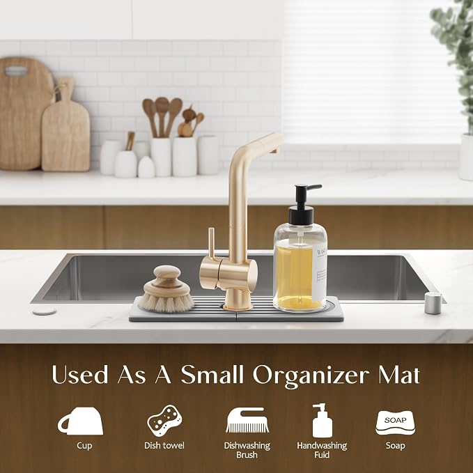 eormoe Faucet Mat for Kitchen Sink - Wider Diatomite Fast Drying Stone Sink Tray, Super Absorbent, Prevents Moisture Buildup - Faucet Splash Guard for Bathroom Counter (Grey, 15x5.3inch)