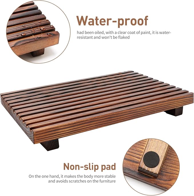 Decorative Wooden Tray for Bathroom Counter Kitchen Wood Riser Vanity Tray | Farmhouse Bathroom Sink Accessories Wood Display Pedestal Stand Countertop Tray Teak Bathtub Dish Soap Dispenser Holder
