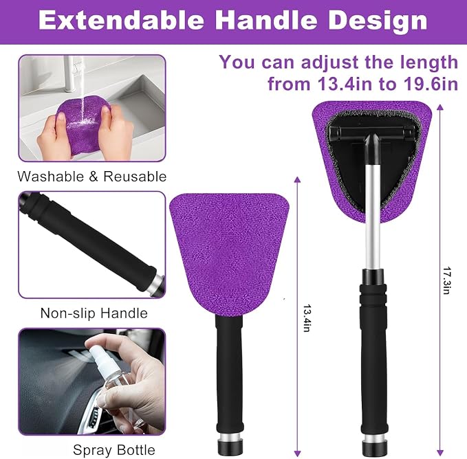 Windshield Cleaner Tool, 17Pcs Purple Car Interior Cleaning Kit, Detailing Kit Cleaner, Detailing Brush, Cleaning Gel, Inside Cleaning Supplies Accessories for Trucks, SUVs, RVs Window