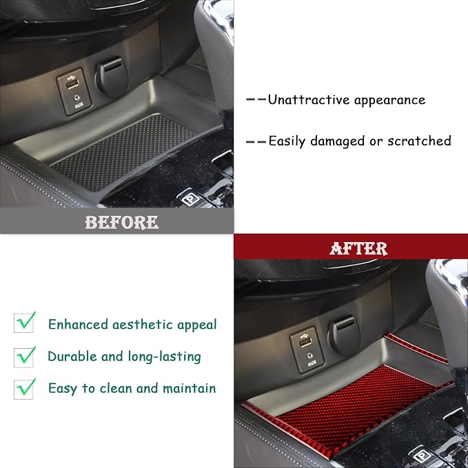 Red Real Carbon Fiber Trim for Nissan Rogue Accessories | for 2014-2020 / Rogue Sport 2017-2022 Storage Box Cover Sticker Interior Thick Overlay Decal