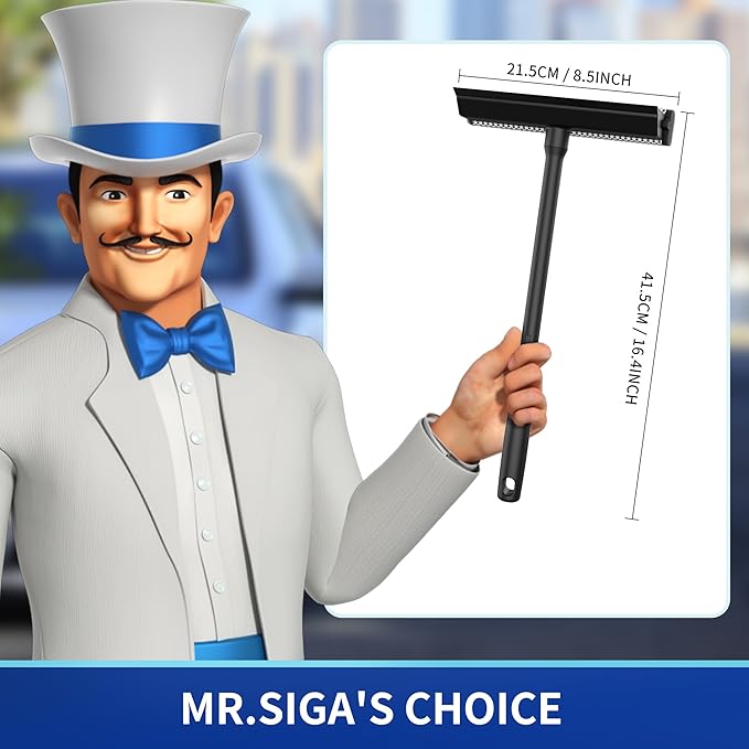 MR.SIGA Professional 2-in-1 Car Window Squeegee and Sponge Scrubber | Rubber blade squeegee with 16.4 inch/41.5 cm handle, sponge car squeegee for glass, windshield, shower