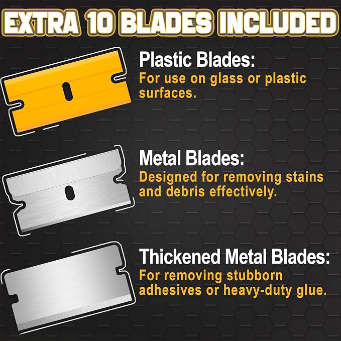 DIYSELF 12 Pack Razor Blade Scraper, Extendable Handle & 10 Extra Blades | Glass Scraper, Window Scraper & Oven Scraper for Cleaning Floors, Glass & Stove Tops, Blade Scraper and Protective Cover