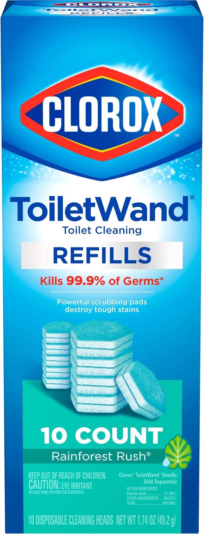 CLOROX ToiletWand Toilet Cleaner Refills, Toilet brush, Rainforest Rush, 10 Count (Pack of 6)