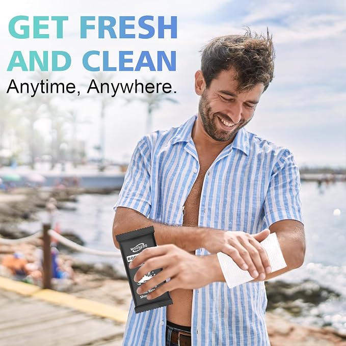 300 Pcs Ultra Thick Soft Large Body Wipes Individually Wrapped(7.87" x 9.45"),Shower Wipes for Adults Bathing No Rinse,Personal Cleansing Wipes for Travel Gym,Bulk Deodorant for Homeless.