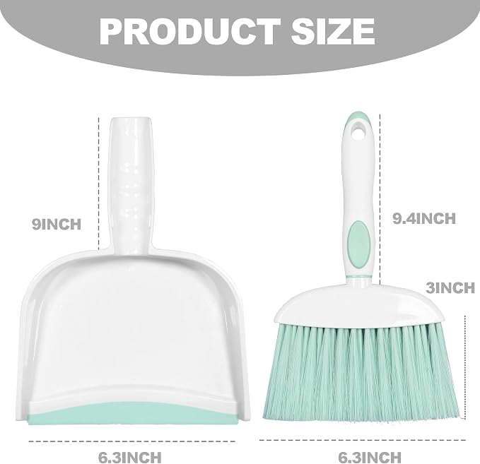 Mini Broom and Dustpan Set Small Broom with Dustpan Combo Set Portable Cleaning Tools for Home Office RV Learning Camping (White+Green)