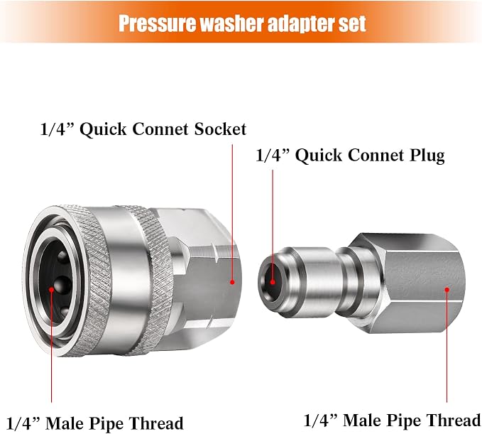 4 Sets NPT 1/4 Inch Pressure Washer Coupler Quick Connect Plug Male Female 1/4 Quick Connect Fittings Pressure Washer Adapters Accessories(Internal Thread)