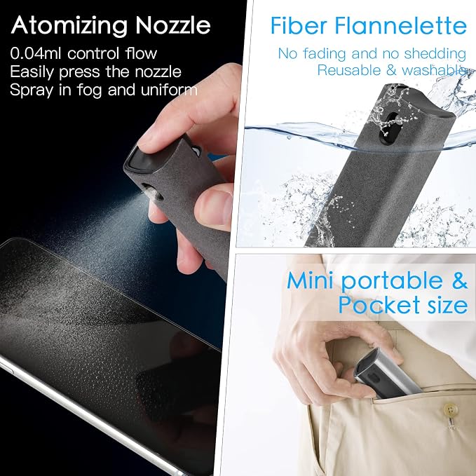 AKARY Screen Cleaner - All in One Touchscreen Mist Cleaner, Fingerprint-Proof for Phones, Pads, Laptops & Monitors (Black) (Screen Cleaner (Black))