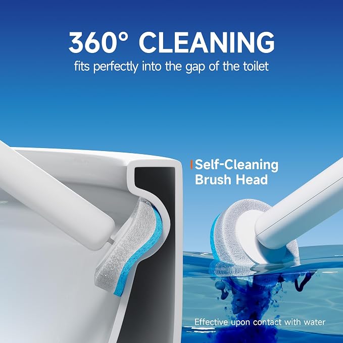 CTIME Disposable Toilet Brush Family Set Includes 60 Brush Heads, a Stylish Brush Handle, an Automatically Opening Replacement Brush Head Storage Box. Suitable for Bathrooms, Toilets and RVs