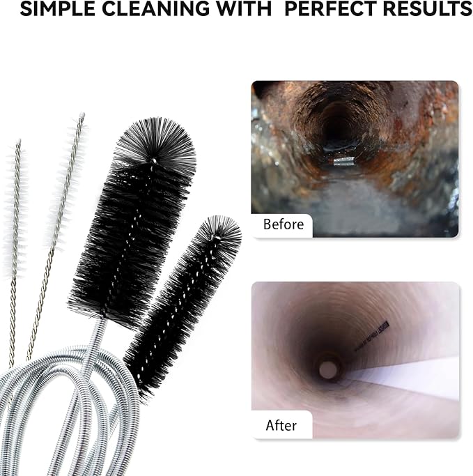 Flexible Drain Brush, 66 Inch Long Double Ended Hose Pipe Cleaners and 58 Inch Tube Cleaning Brush and 2 Pack 8 Inch Straw Cleaner Brush