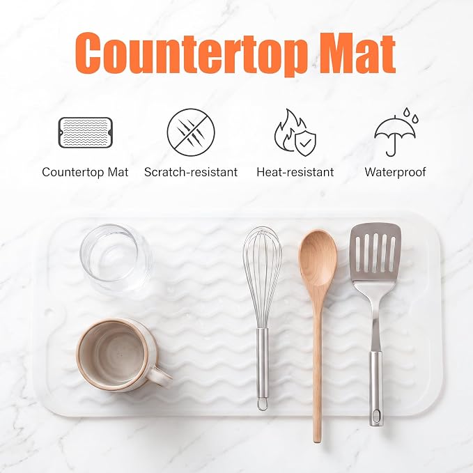 MicoYang Silicone Dish Drying Mat for Multiple Usage,Easy clean,Eco-friendly,Heat-resistant Silicone Mat for Kitchen Counter or Sink,Refrigerator or Drawer Liner Translucent S 12 inches x 6 inches