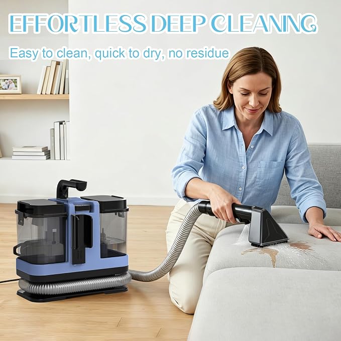18Kpa Carpet Cleaner Machine, Portable Carpet and Upholstery Cleaning Machine, Deep Cleaning for Rugs, Couch, Car Interiors Stains, Pet & Family Friendly, 120V (HAZE BLUE)