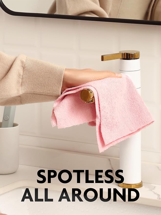 Fantasticlean Microfiber Cleaning Cloth Roll- 40 Sheets, 12" x 12" (Pink) | Super Absorbent, Lint-free, Tear-away Microfiber Towel Roll, for All-Purpose Cleaning, Reusable Alternative to Paper Towels