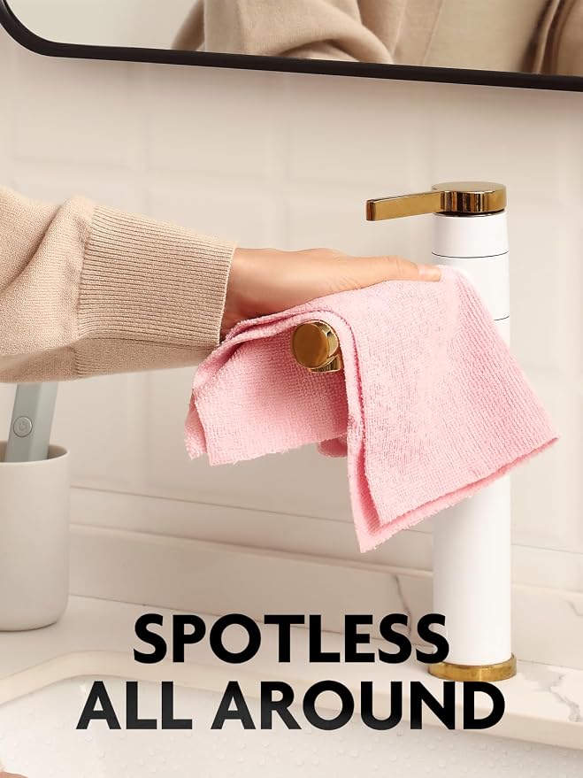 Fantasticlean Microfiber Cleaning Cloth Roll- 90 Sheets, 12" x 12" (Pink) | Super Absorbent, Lint-free, Tear-away Microfiber Towel Roll, for All-Purpose Cleaning, Reusable Alternative to Paper Towels