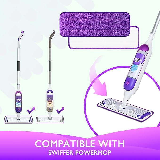 Reusable Power Mop Refills Pads Compatible with Swiffer PowerMop | Microfiber Power Mop Pads for 13 ''-15 '' Spray Mop, Washable Powermop Refill Pads for Multi-Surface Floor Cleaning, 4 Pack