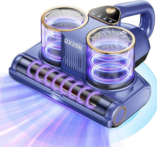 Gxzsk Mattress Vacuum Cleaner, 16kPa Bed Vacuum Cleaner, Handheld Vacuum | 253.7nm UV-C Light, Ultrasonic & 140℉ Heating, Dual Cup & Widen Suction Port for Bed, Sofa, Couch, Crib (500W, Corded)