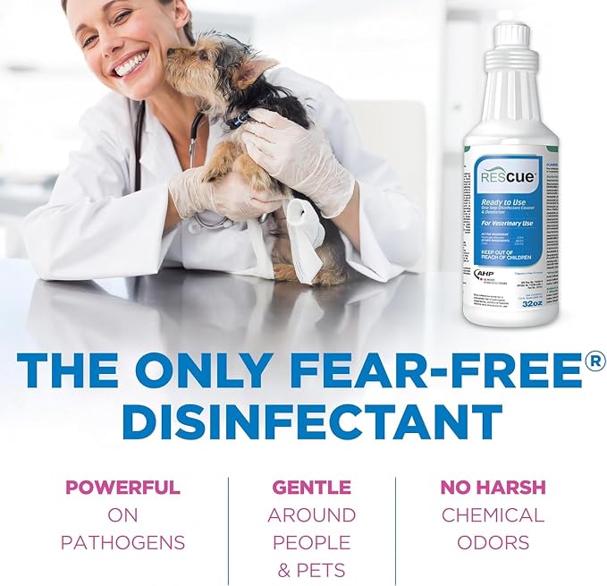 REScue One-Step Ready-to-Use Disinfectant Cleaner & Deodorizer – For Veterinary Use, Animal Shelters, Pet Foster Homes, Kennels, Litter Box – 32 Ounce RTU (6 Pack)