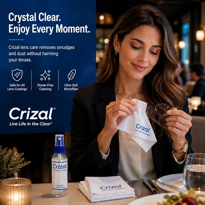 Crizal® Premium Eyeglass Cleaner Kit | Lens Cleaning Solution & Microfiber Cloth | Designed & Tested by Crizal® | Safe for Advanced AR-Coated & Premium Lenses | 2 oz