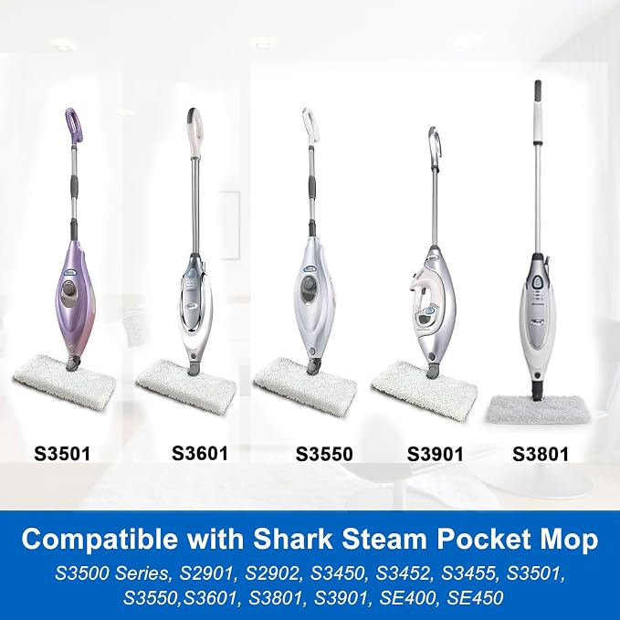 S3601 6 Pack Microfiber Steam Pocket Mop Pads Compatible for Shark Rectangle Mop Head S3500 Series S3501 S3601 S3550 S3901 S3801 SE450 S3801CO S3601D SE450
