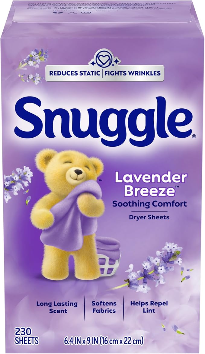 Snuggle Fabric Softener Dryer Sheets, Lavender Breeze Soothing Comfort, 230 Ct,Long-Lasting Clean Scent, Softens Fabric,Reduces Static, Fights Wrinkles, Helps Repel Lint & Pet Hair,HE Safe,(Pack of 2)