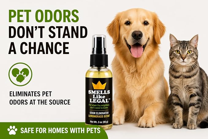 Lemongrass Scent 3 oz Travel Size Odor Eliminator Spray – Eliminates Smoke, Cannabis, Pet & Food Odors – Fabric Safe – Made in USA