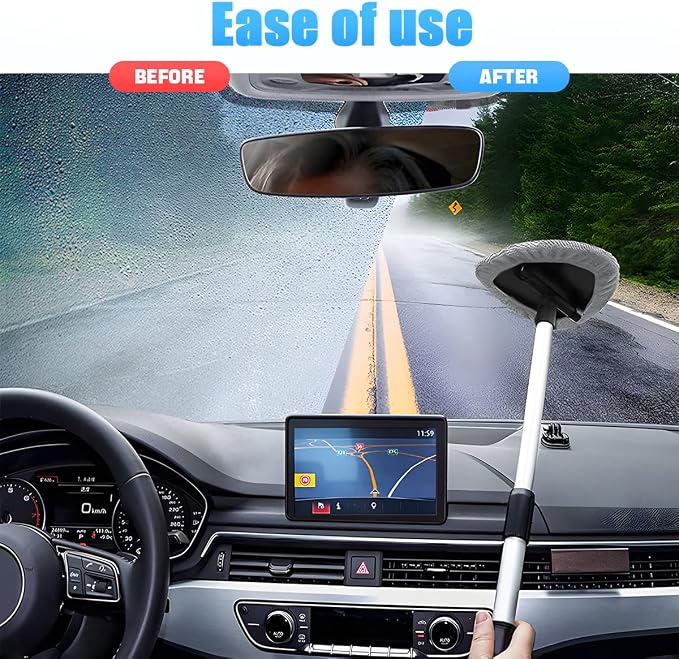 Extendable Car Windshield Cleaning Tool with Microfiber Pads, Gray | reusable glass-wiper design, interior and exterior window use, fits most cars, SUVs, and trucks, automotive cleaning tools
