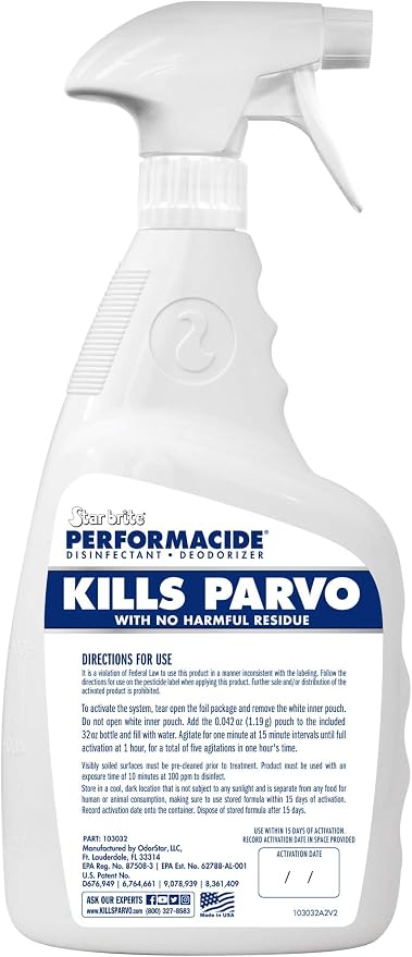 PERFORMACIDE No-Rinse Disinfectant / Deodorizer for Pet Surfaces | Kills Parvovirus, Ringworm, Feline Calicivirus, Avian Influenza (Bird Flu) Eco Friendly, Naturally Dissipates, Refillable, 32 OZ Kit