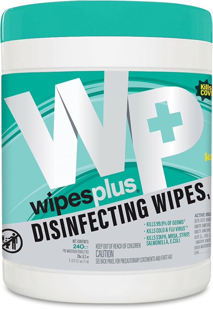 WIPESPLUS Disinfecting Surface Wipes Canister Bleach Free with Lemon Scent for Home and Business, 240 Count