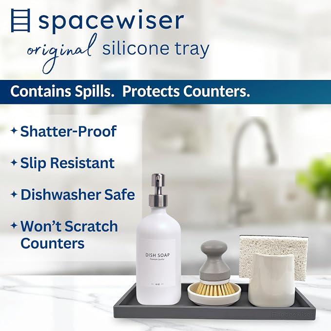 Spacewiser Countertop and Vanity Tray - 11.7" Silicone Bathroom Counter Tray, Dish Soap Trays for Kitchen Counter, Sink Organizer Caddy Accessories, Drawer Toilet Plant Shower Makeup Mat Oil Holder
