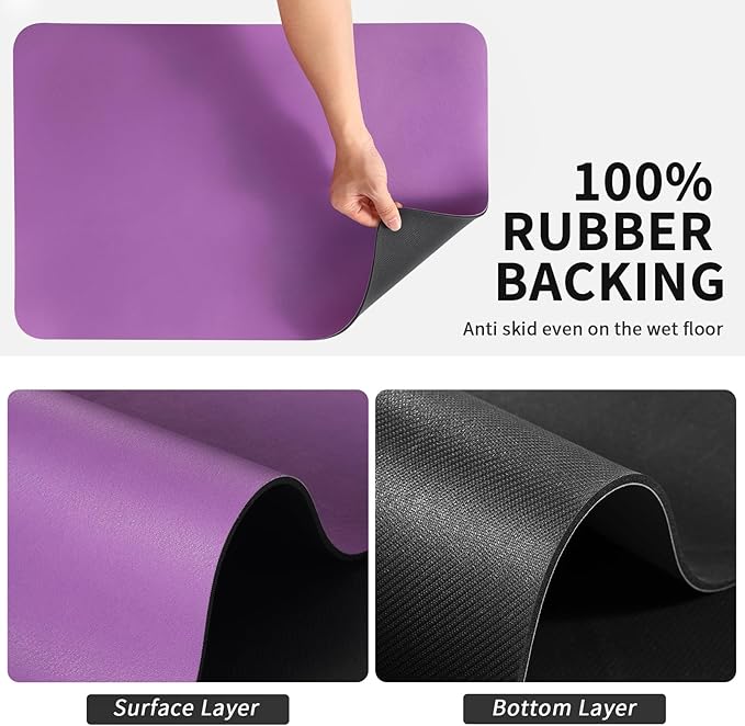HotLive Dish Drying Mat for Kitchen Counter, Heat Resistant Drainer Mats with Non-slip Rubber Backed, Hide Stain Kitchen Super Absorbent Draining Mat, Easy to Clean Dish Rack Pad, Purple 18"x24"