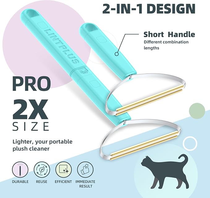 Pro Plus Adjustable-Length LINTPLUS Pet Hair Remover – Compact & Extended Handle Modes, Safe for Furniture, Cars, Carpets & Delicate Fabrics