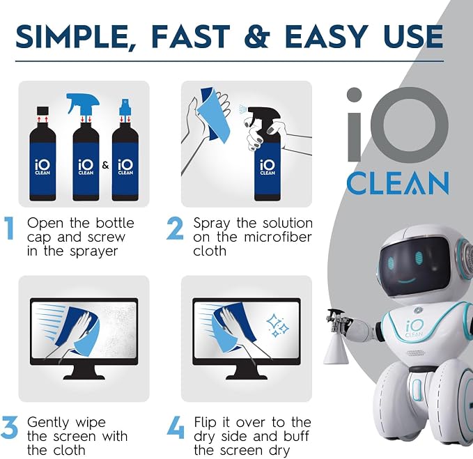 Screen Cleaner Spray (16oz - 473ml) – Large Cleaning Kit | for LCD LED OLED TV Smartphone, iPad, Laptop, Touchscreen, Computer Monitor, Electronic Devices 3 Cloths and 2 Nozzles
