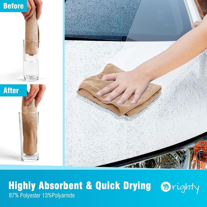 Orighty Microfiber Cleaning Cloth, Cleaning Rags, 12 Pack, 12x11 in, Brown | Microfiber Towels for Cars, Soft Highly Absorbent Rag, Lint Free Cloths for Car Care, House, Kitchen