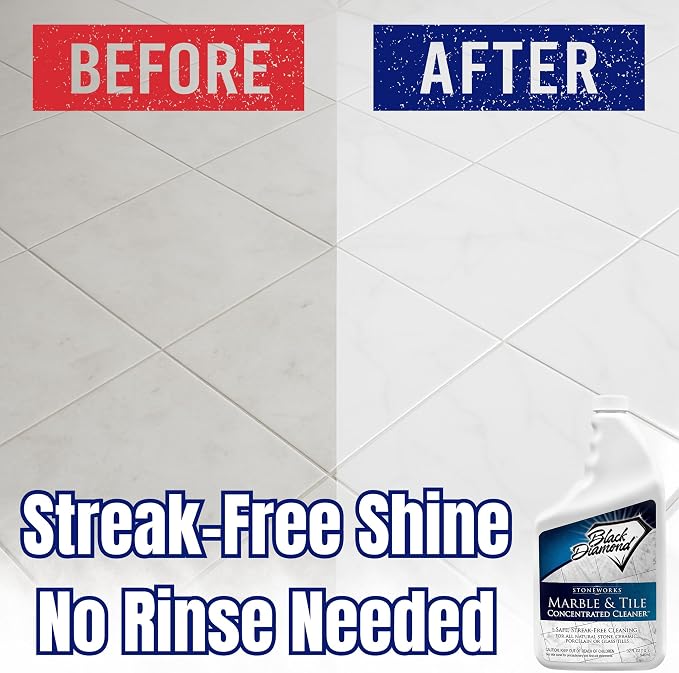Black Diamond Stoneworks Marble & Tile Floor Cleaner Concentrate, pH Neutral, Streak-Free & No-Rinse Formula for Granite, Travertine, Limestone, Slate, Ceramic & Porcelain Floors (1 Quart)