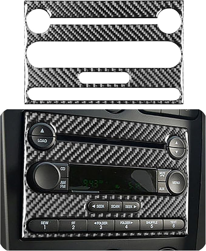 Real Carbon Fiber Trim for Ford Mustang GT Shelby Accessories | for 2005 2006 2007 2008 2009，Radio CD Player Panel Frame，Thick Overlay Sticker Decal