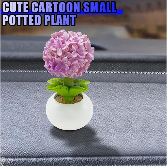 Mini Flower Car Dashboard Decoration - Cute Potted Plant Resin Figurines Car Desk Center Console Decoration - Aesthetic Auto Interior Ornament Accessories Funny Presents for Women (Hydrangea)