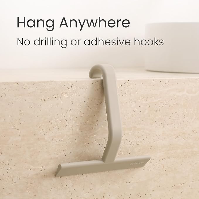 dancemoon JustHang Shower Squeegee with Built-in Hook, 10-Inch Light Taupe | Award-Winning Design, All-One-Piece Soft-Touch Silicone, for Glass Door, Bathroom, Window, Mirror, Tile Wall, Car