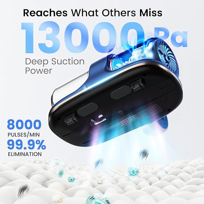 Cordless Mattress Vacuum Cleaner with UV Light, 13KPa Handheld Bed and Sofa Vacuum for Upholstery, HEPA Filter, Ideal for Couches, Cribs, and Furniture, Bed Cleaner, (White)