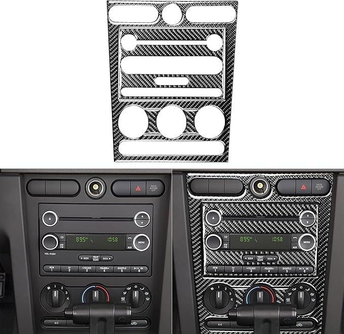 Real Carbon Fiber Trim for Ford Mustang GT Shelby Accessories | for 2005 2006 2007 2008 2009，Central Instrument Console Panel Cover Kit，Thick Overlay Sticker Decal，4PCs