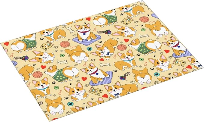 Cute Corgi Dog Dish Drying Mat for Kitchen Counter Cute Kitchen Dish Mat Microfiber Kitchen Countertop Absorbent Reversible Drainer Rack Pad