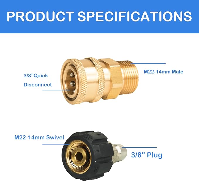 Hourleey Pressure Washer Adapter Set, Quick Disconnect Kit with M22 Metric Male Thread Quick Connector, M22 Swivel to 3/8'' Quick Connect, 3/4" to Quick Release, M22 to M22 Convert, 9 Pack