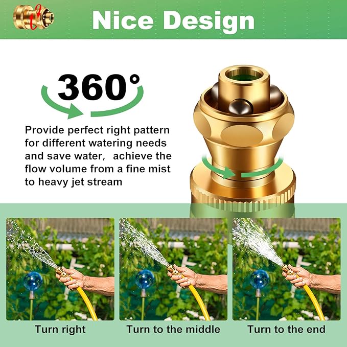 Hotop 3 Pack Big Shot Nozzle Power Brass Hose Nozzle Adjustable Twist Sprayer for Garden (3/4 Inch)