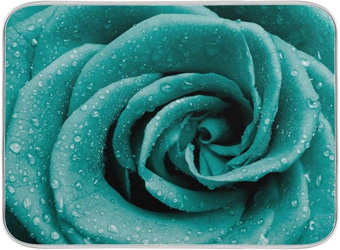 Super Absorbent Dish Drying Mat, Microfiber Fast-Drying Dish Mat, 24" x 18", Kitchen Dish Drying Pad Hipster Turquoise Rose Petals