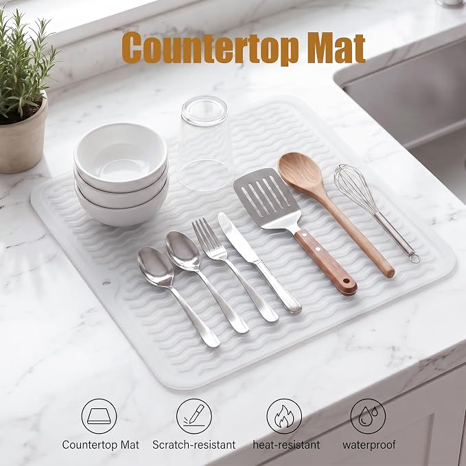 MicoYang Silicone Dish Drying Mat for Multiple Usage,Easy clean,Eco-friendly,Heat-resistant Silicone Mat for Kitchen Counter or Sink,Refrigerator or Drawer liner Translucent M 12 inches x 12 inches