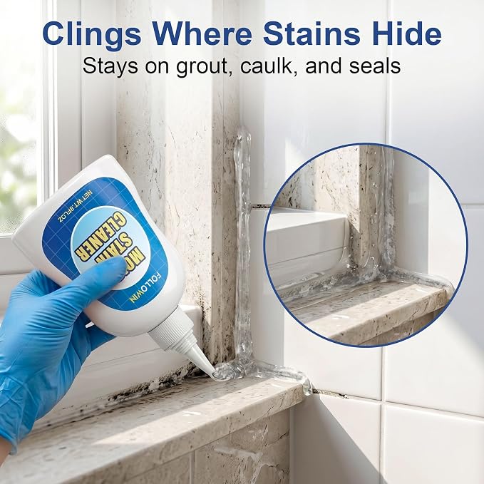 FOLLOWIN Concentrated Gel Cleaner, Stain Remover for Bathroom Grout, Silicone Caulk, Washing Machine Seal, Shower Tile, Kitchen Sink, Bathtub, Window Seals, Hard Surfaces,8 oz
