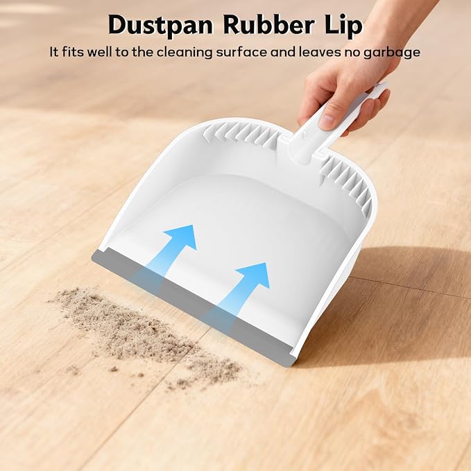 SetSail Small Dustpan and Brush Set with Teeth for Pet Hair Cleaning,White | Nesting Snap-On Handheld Broom and Dust Pan Portable Broom and Dustpan Set Suitable for Desktop,Sofa, Camping