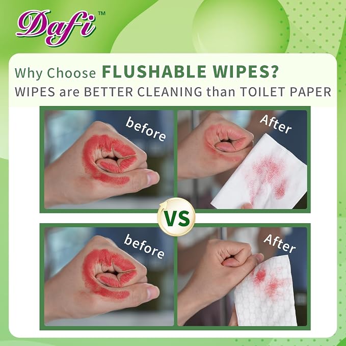 DAFI Flushable Wipes for Adult Wet Wipes,80 Count Unscented Toilet Wipes Flushable, No Alcohol & 100% Plant Based Fibers, Septic and Sewer Safe pack of 1