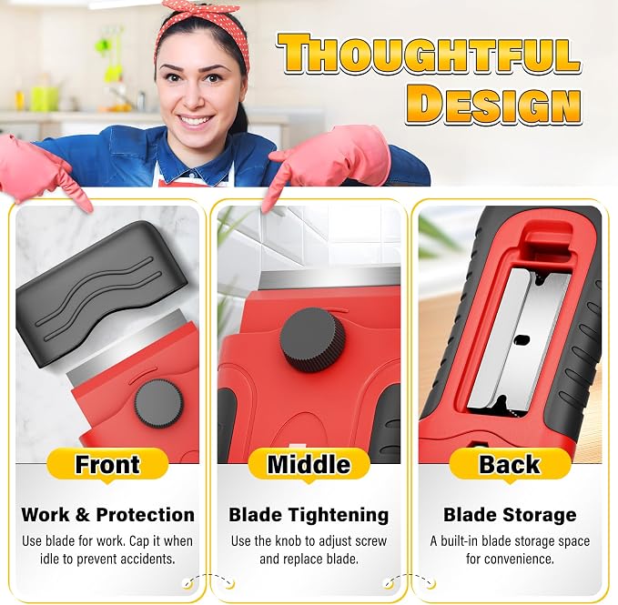 DIYSELF 2 Pack Razor Blade Scrapers with 30 Blades, Paint Scraper Tool | Razor Scrapers for Cleaning Windows, Paint, Cooktops, Ovens and Glass Stove Tops, Paint Scraper Tools with Blade Storage