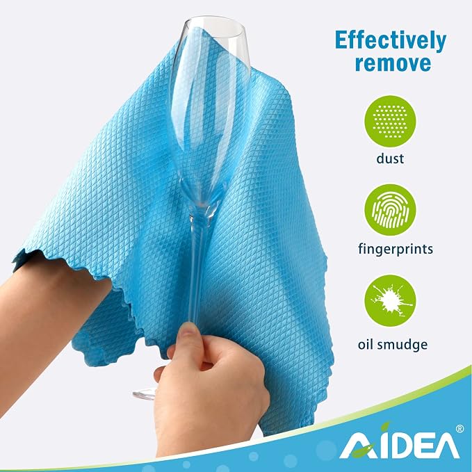 AIDEA Microfiber Glass Cleaning Cloth-8PK, Magic Cleaning Cloths 12"x12" | Premium Microfiber Glass and Window Cleaner, Lint Free Glass Wipes for Windows, Windshields, Mirrors, Stainless Steel,
